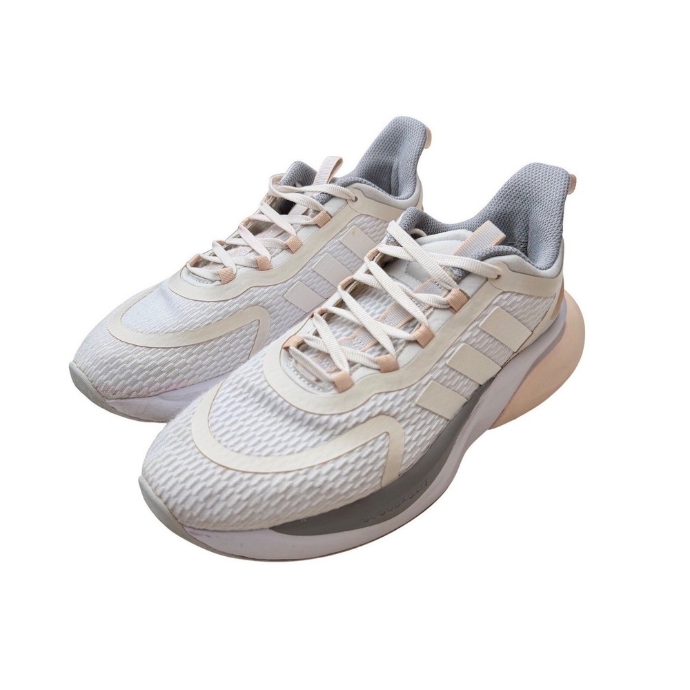 Adidas Alphabounce+ Cloudfoam Running Shoes White Grey Peach Athletic Womens 9